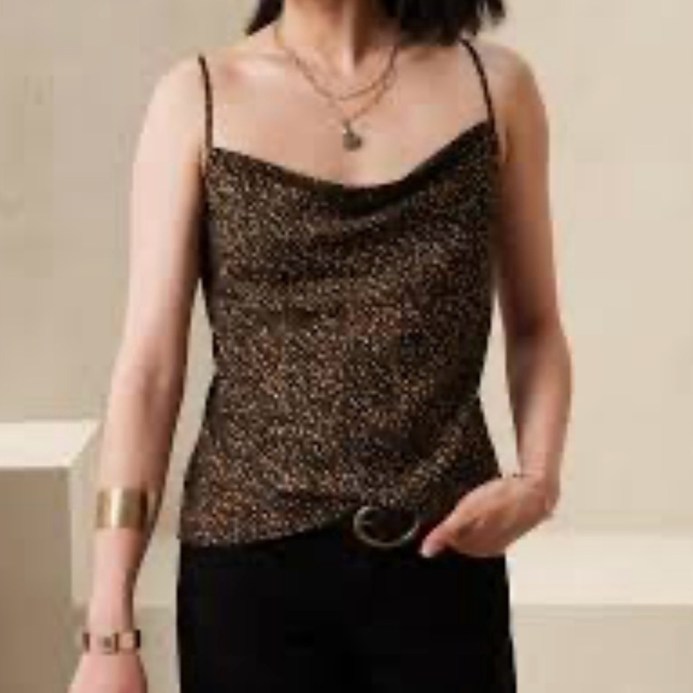 BANANA REPUBLIC Women's Black and Gold Spaghetti Strap Top